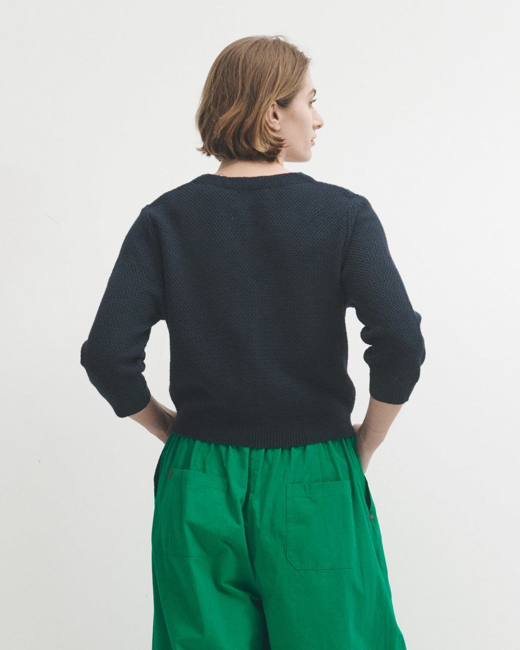 Lowie Navy Cotton Waffle Knit Cardigan