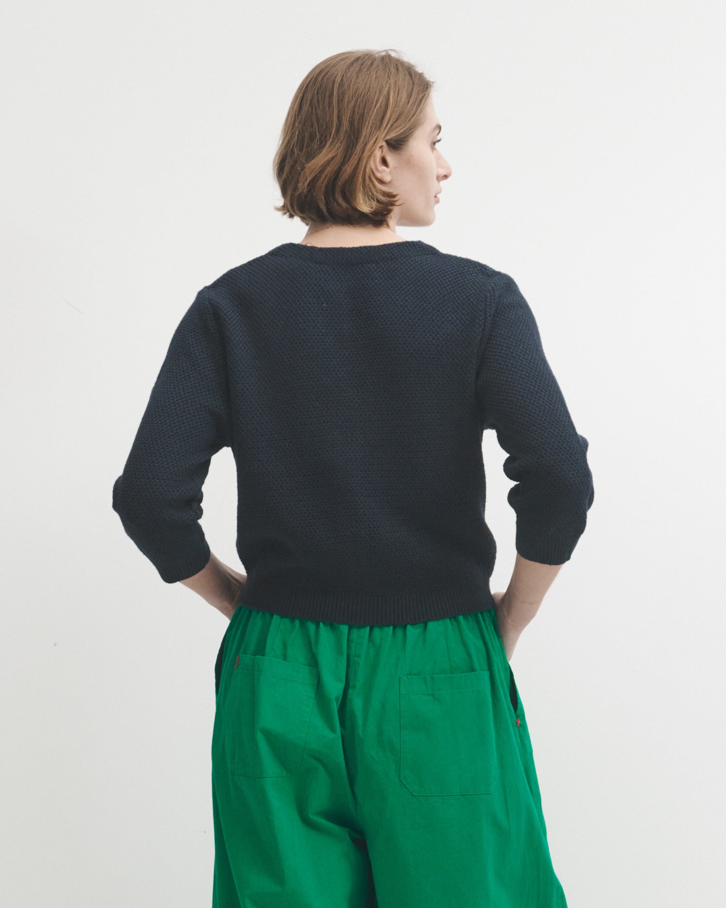Lowie Navy Cotton Waffle Knit Cardigan