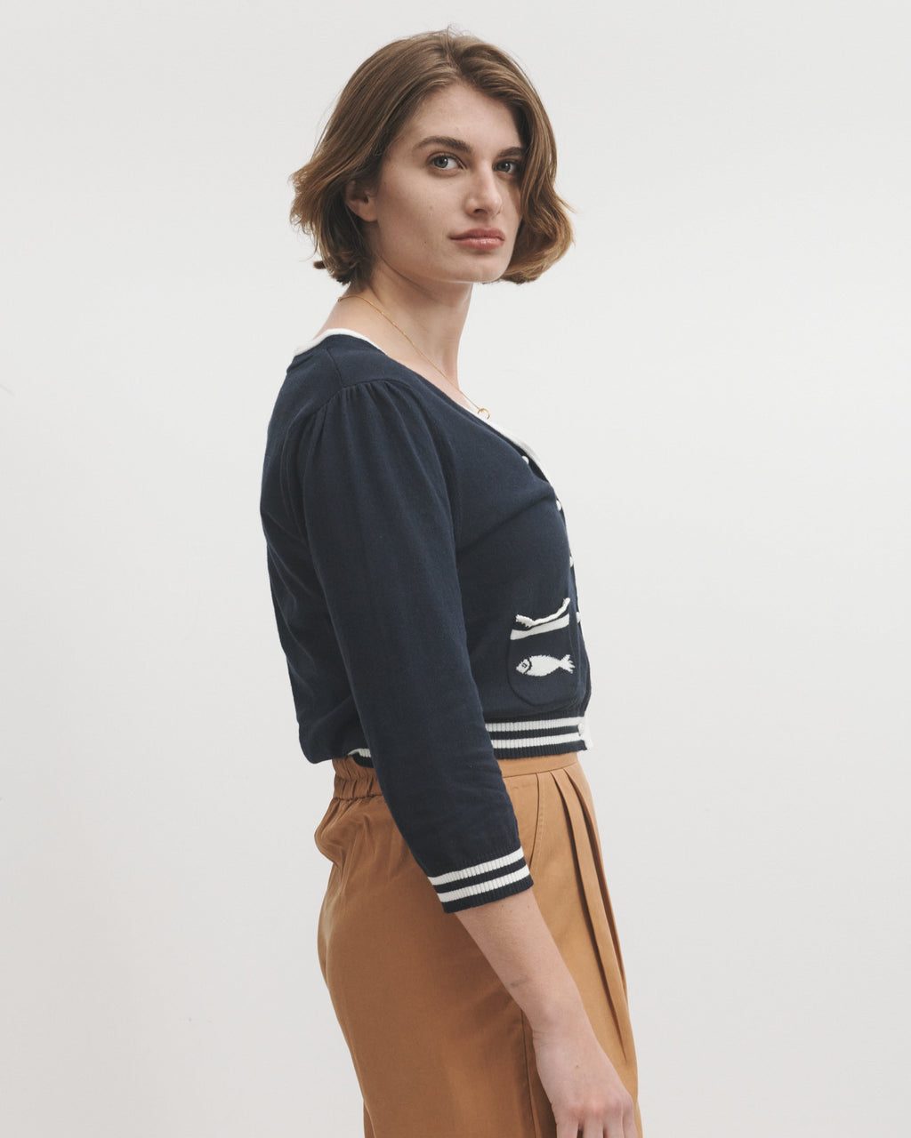 Lowie Navy Cotton Fish Cardigan