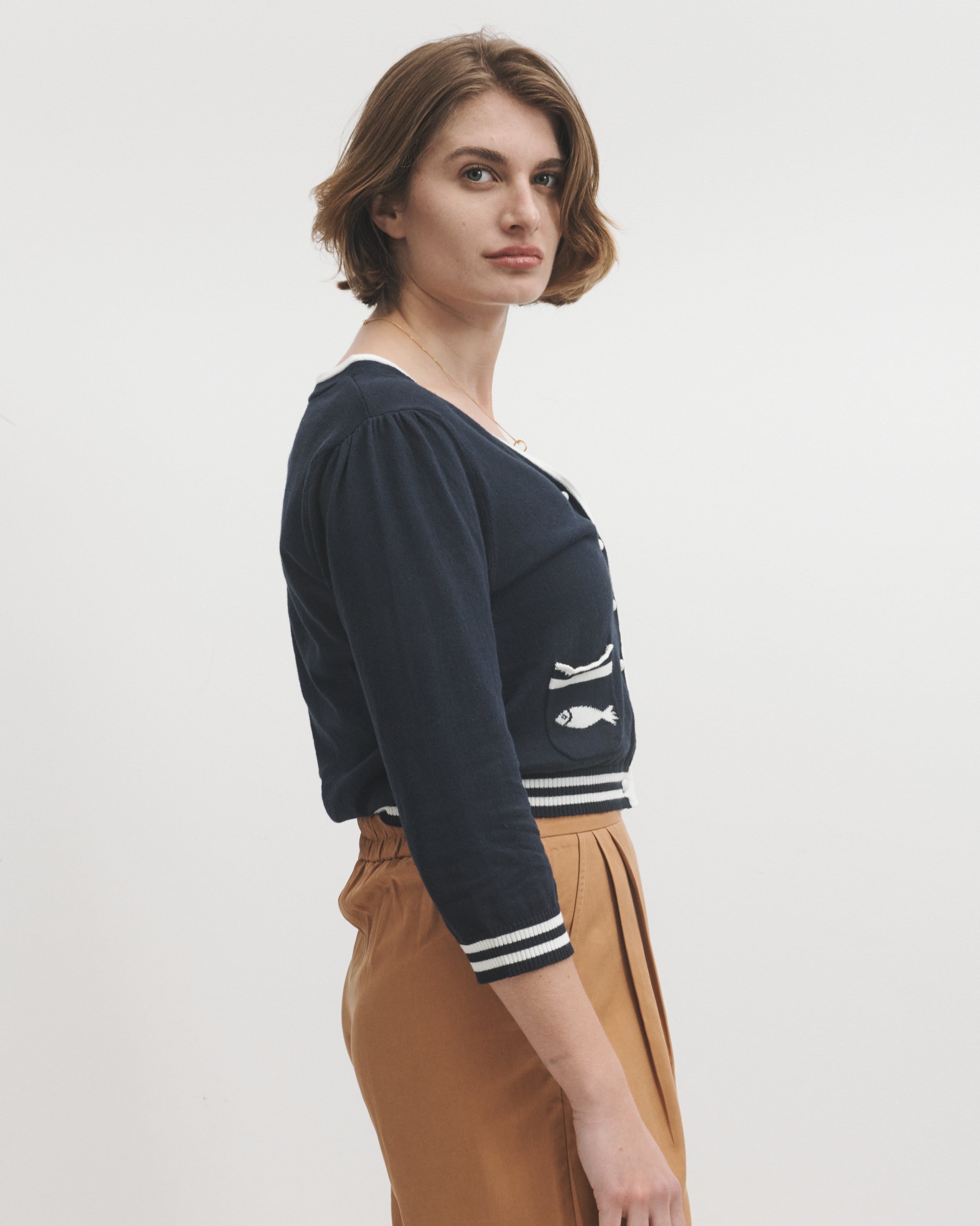 Lowie Navy Cotton Fish Cardigan