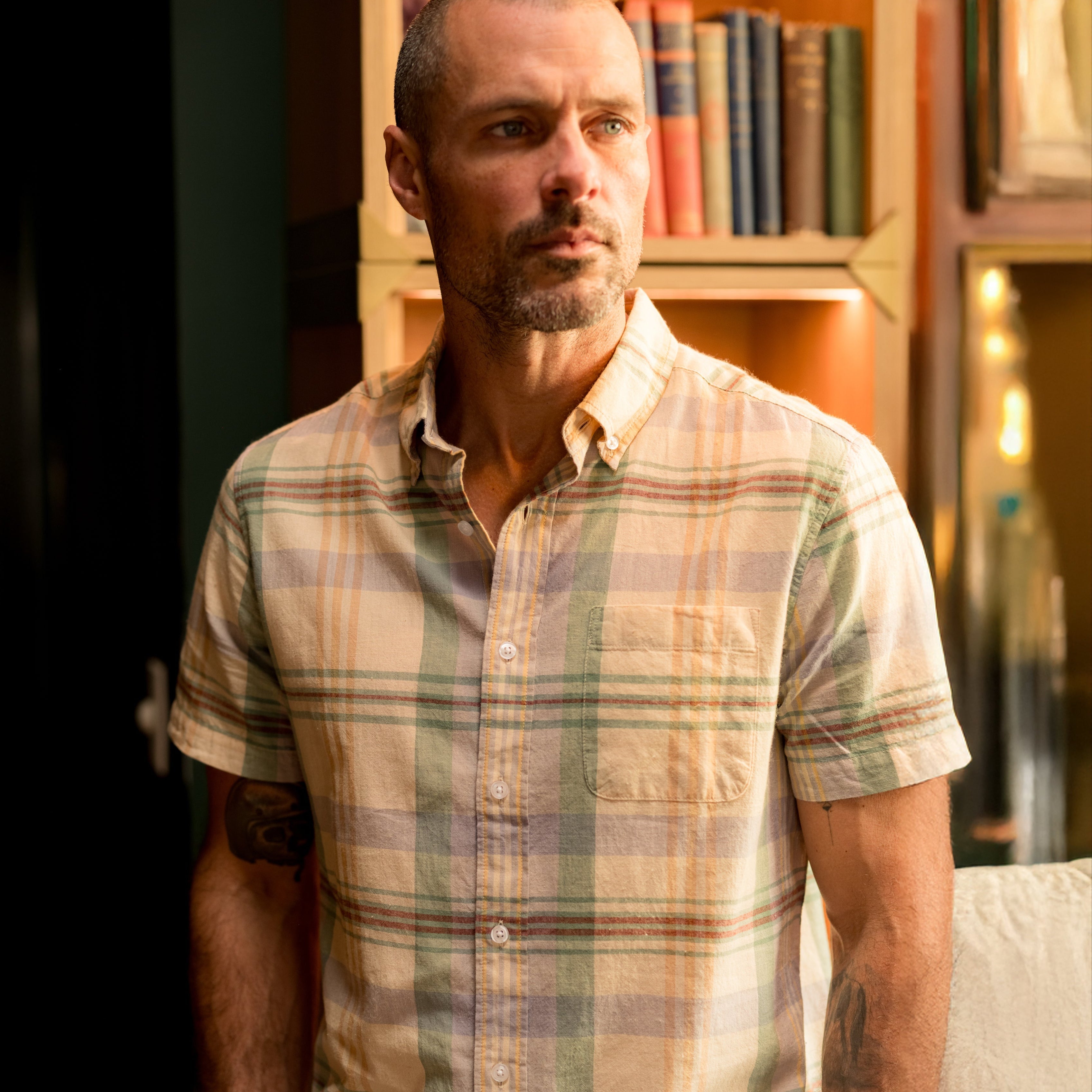 Classic Madras Plaid Short Sleeve Shirt - Lt Blue Cream Plaid