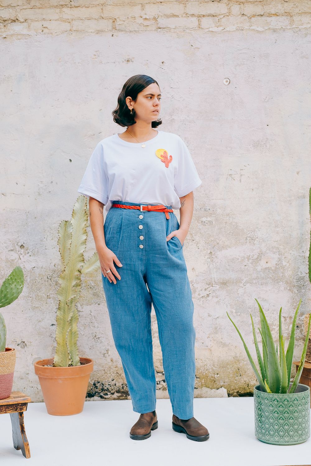 Lowie Cotton Linen Washed Blue Trousers