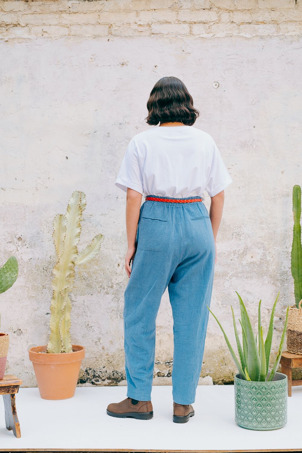 Lowie Cotton Linen Washed Blue Trousers