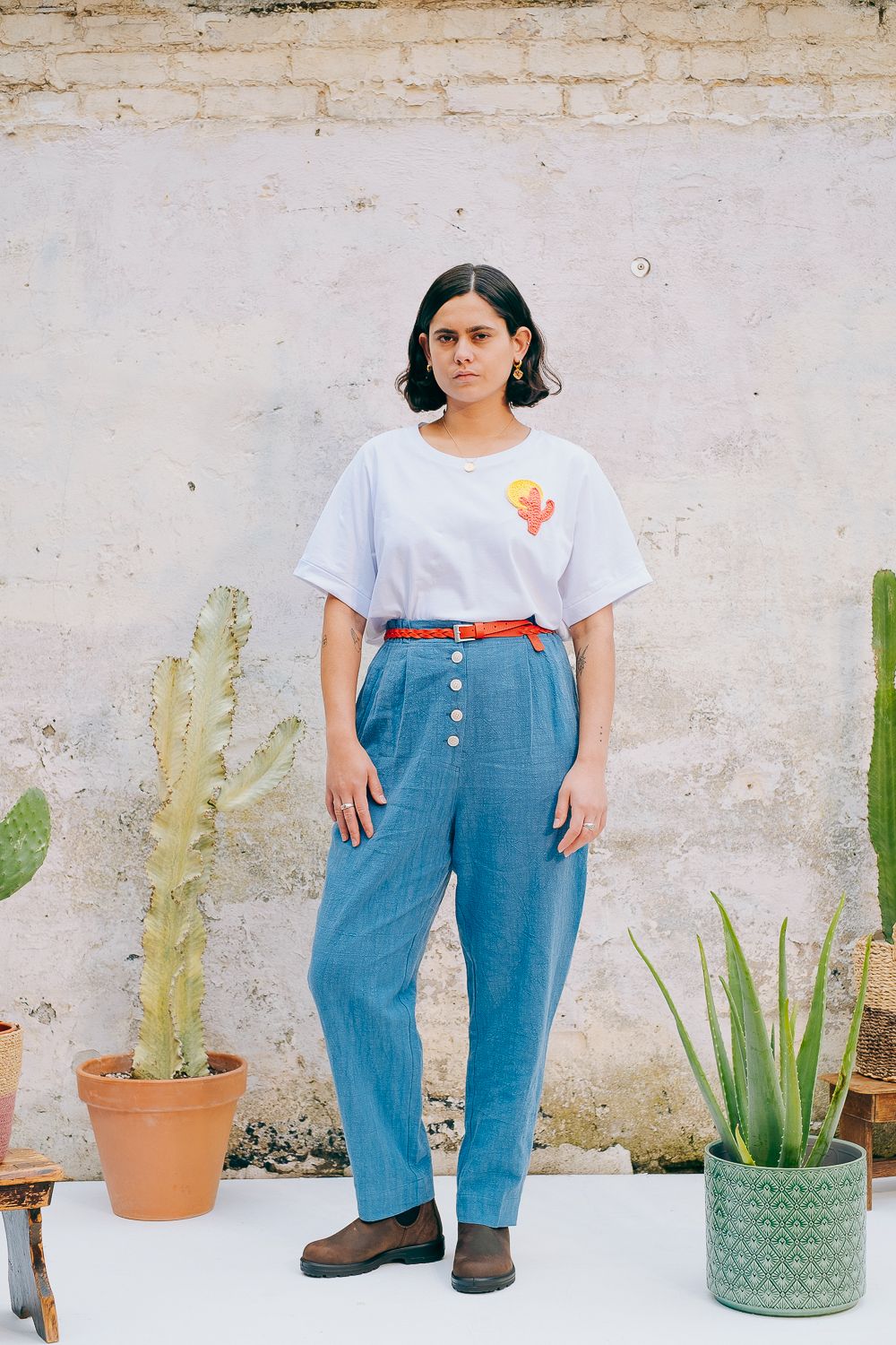 Lowie Cotton Linen Washed Blue Trousers
