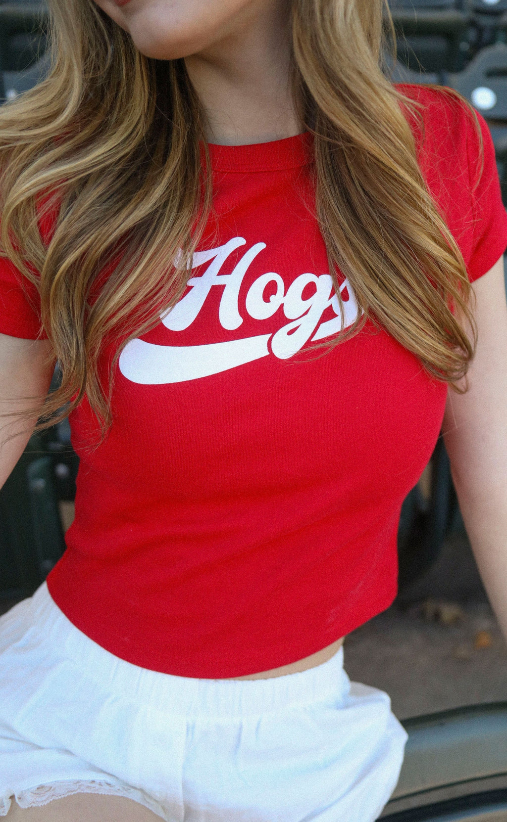 charlie southern: hogs baby tee - red