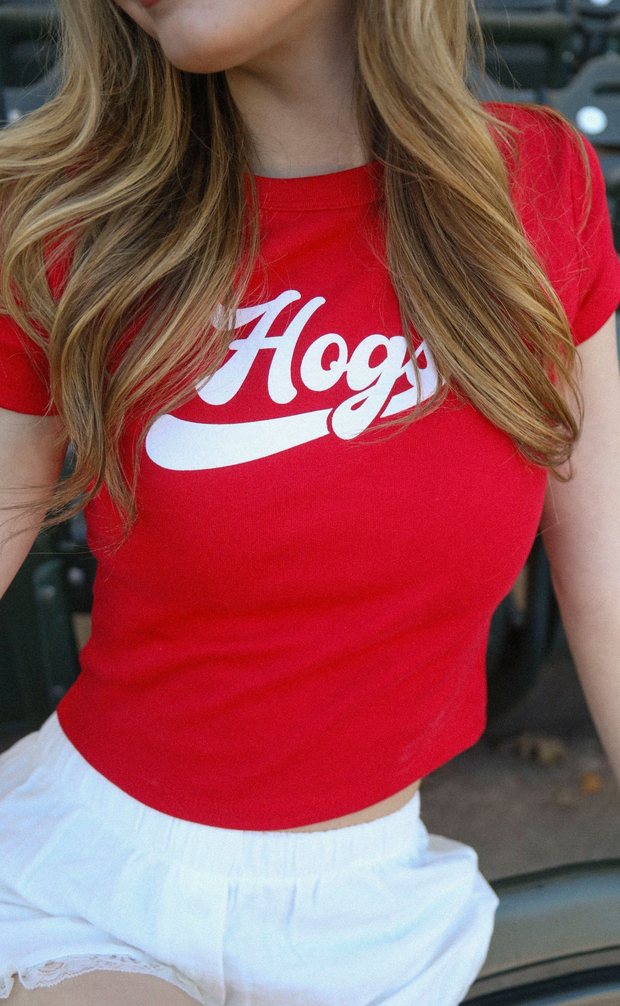 charlie southern: hogs baby tee - red