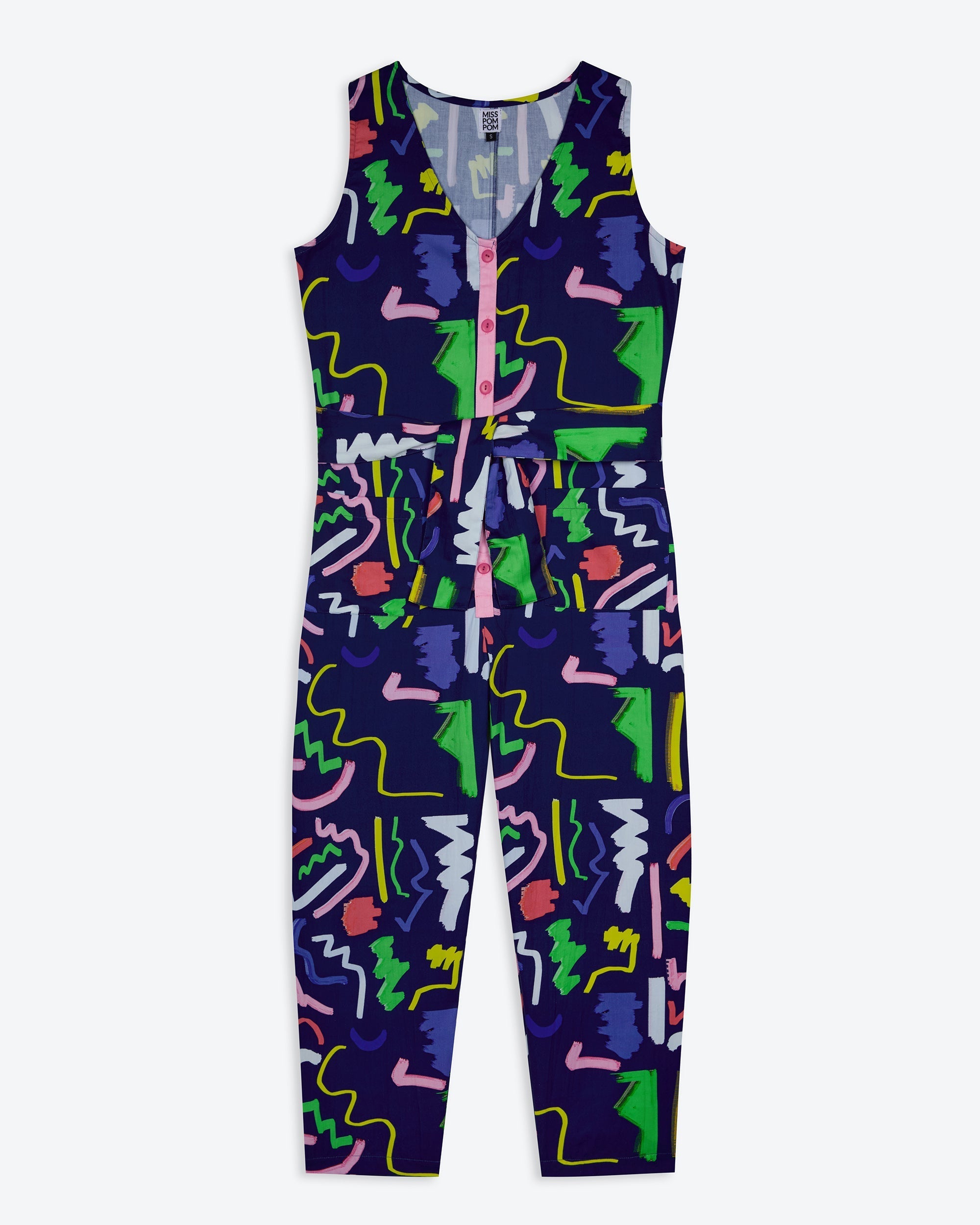 Miss Pompom Navy Scribble Sunny Days Jumpsuit