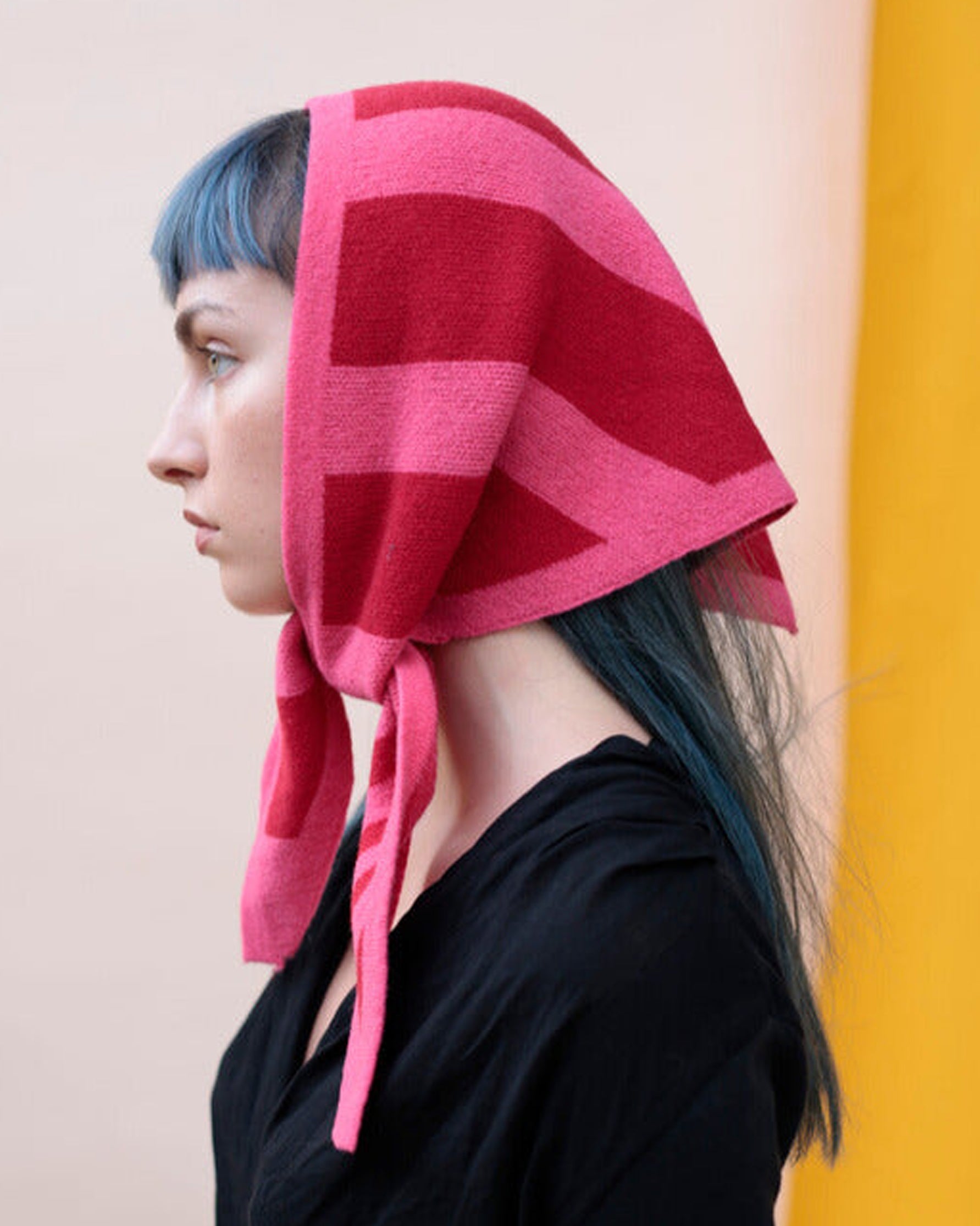 Miss PomPom Pink Stripe Wool Triangle Scarf