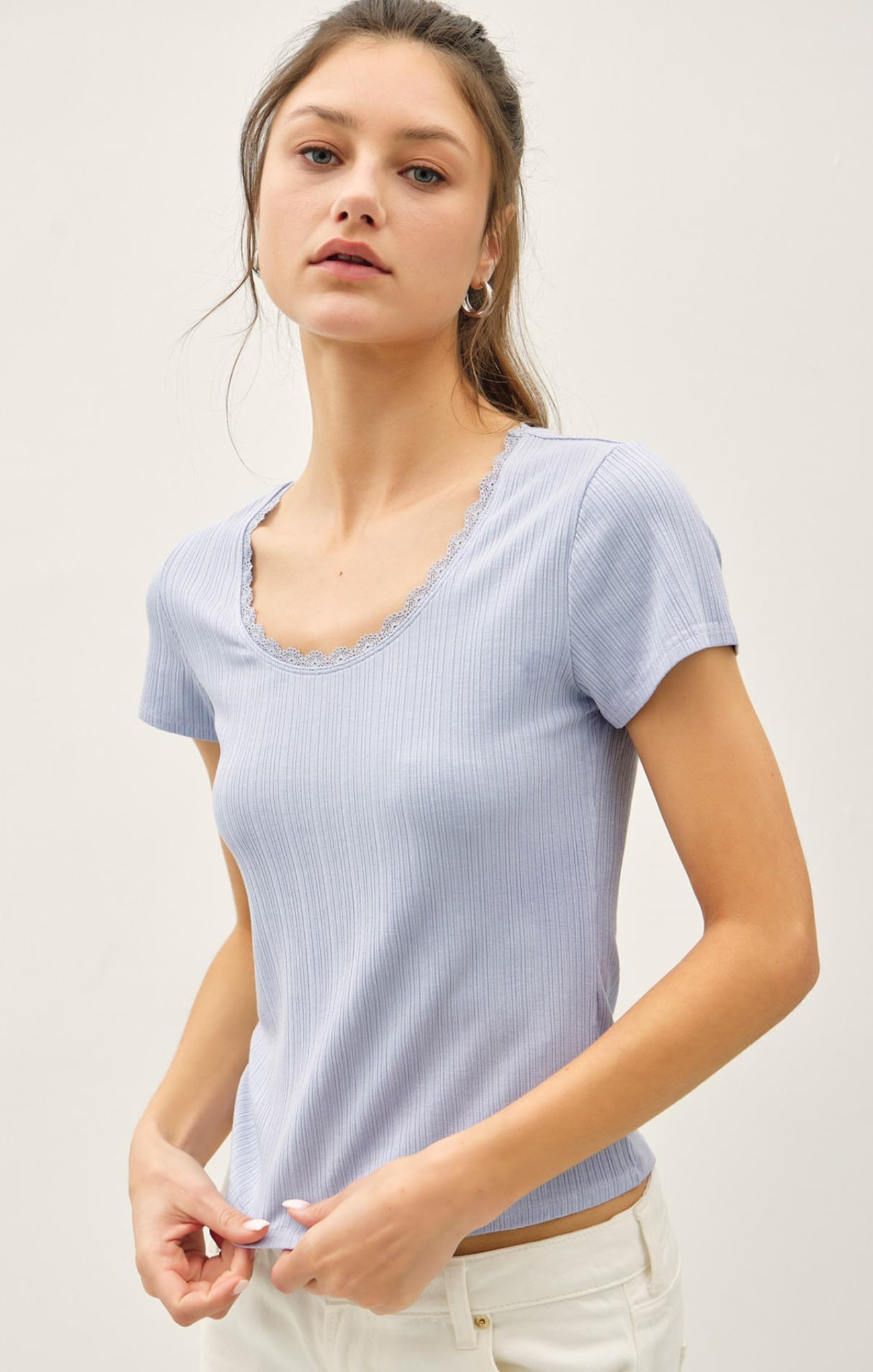 Sloane Lace Trimmed Short Sleeve Tee